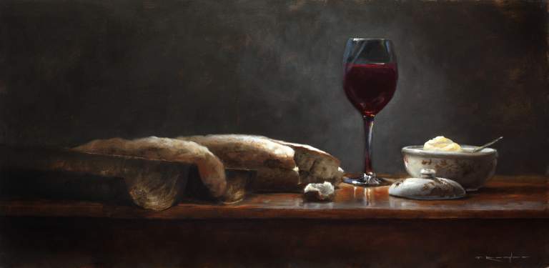 "Still with Pinot: Proverbs 17:1", 12x24, oil on linen