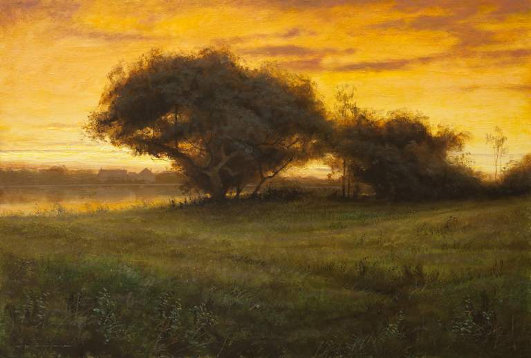 "Twilight over Cranberry Bogs, Proverbs 1:33" 18x24 oil on linen